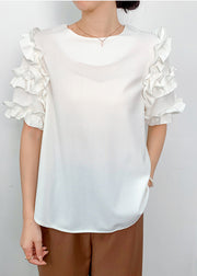 Fine White Ruffled Chiffon Shirt Summer