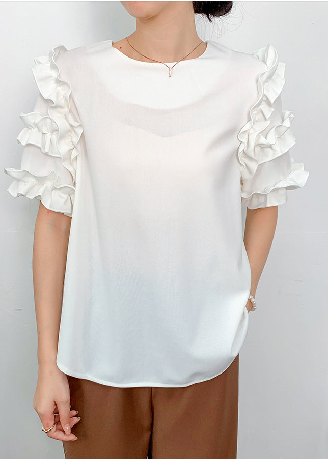 Fine White Ruffled Chiffon Shirt Summer