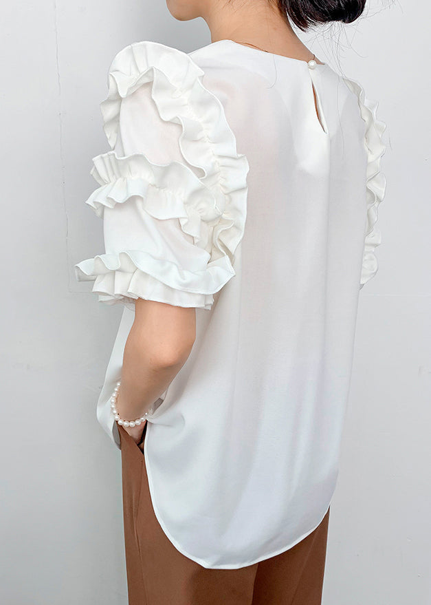 Fine White Ruffled Chiffon Shirt Summer