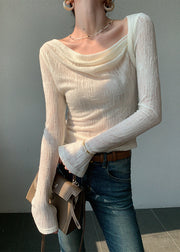 Fine White Turtle Neck Cotton Blouse Top Spring