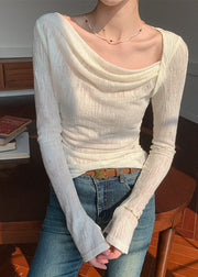 Fine White Turtle Neck Cotton Blouse Top Spring