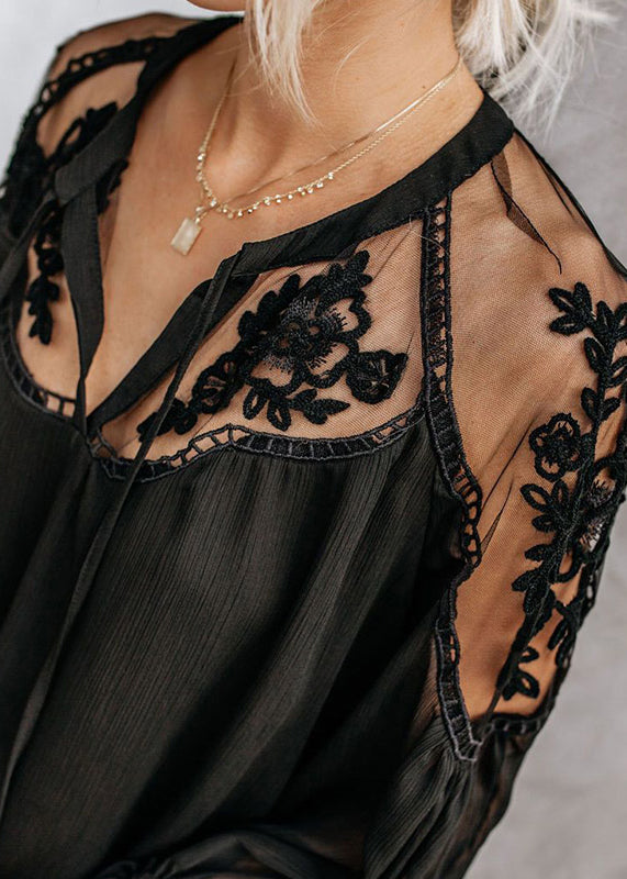Fine White V Neck Lace Patchwork Shirt Fall