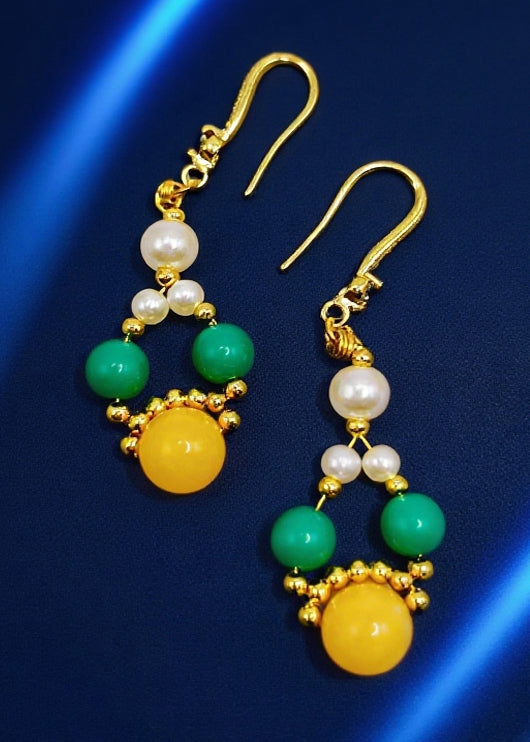 Fine Yellow Amber Chinese Style Drop Earrings