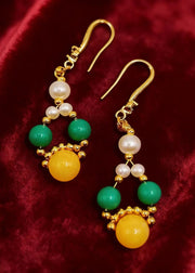 Fine Yellow Amber Chinese Style Drop Earrings
