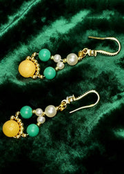 Fine Yellow Amber Chinese Style Drop Earrings
