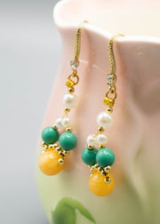 Fine Yellow Amber Chinese Style Drop Earrings