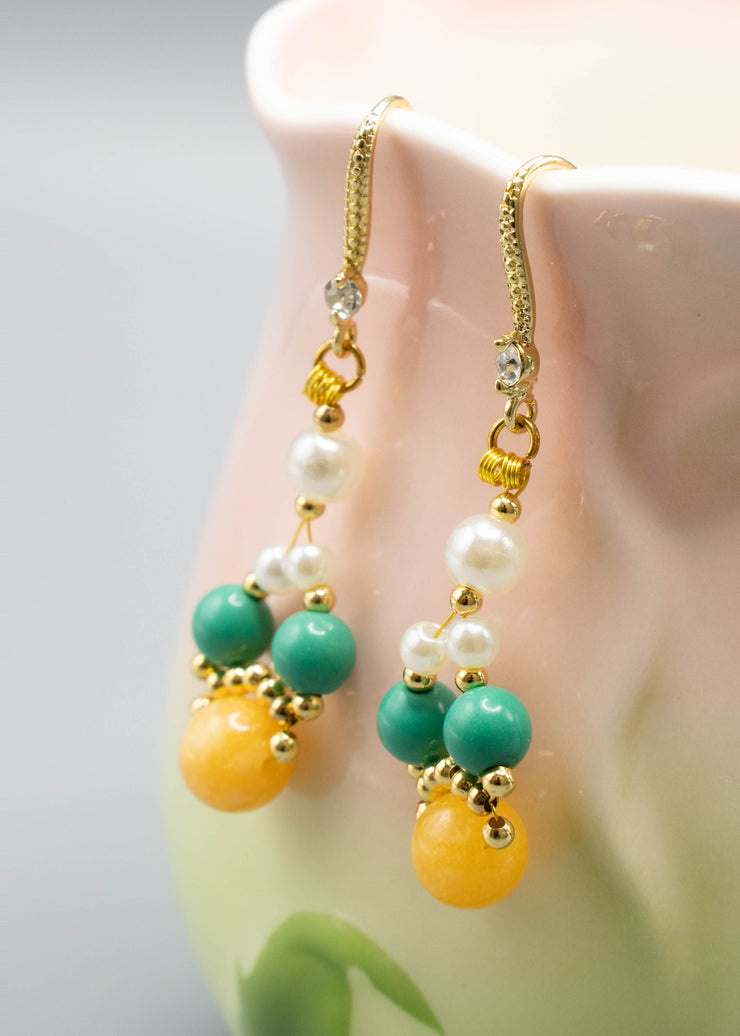 Fine Yellow Amber Chinese Style Drop Earrings