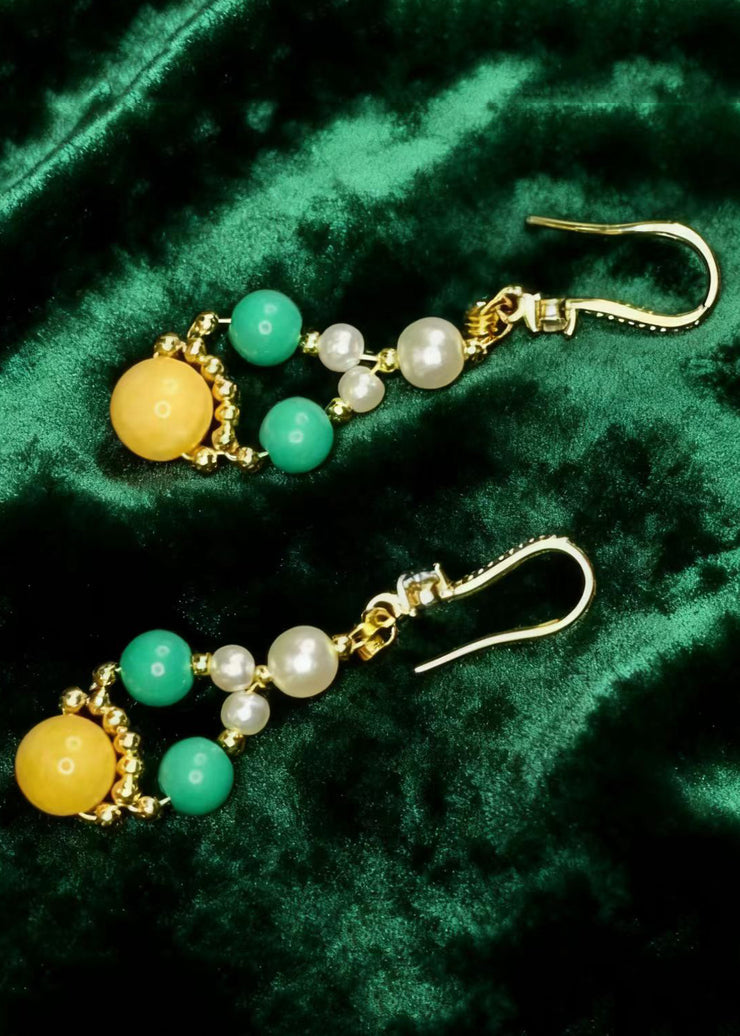 Fine Yellow Amber Chinese Style Drop Earrings