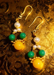 Fine Yellow Amber Chinese Style Drop Earrings