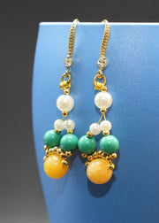 Fine Yellow Amber Chinese Style Drop Earrings