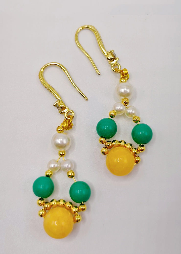 Fine Yellow Amber Chinese Style Drop Earrings