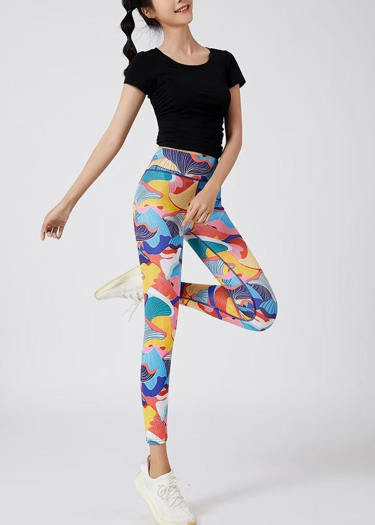 Fine Yellow Print Butt Scrunch Capri Running Leggings