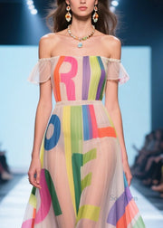 Fitted Apricot Cold Shoulder Print Chiffon Beach Dress Summer