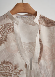 Fitted Apricot Oversized Print Cotton Shirts Fall