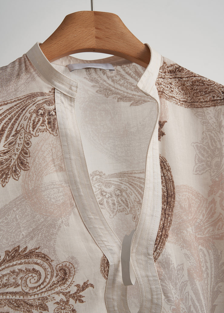 Fitted Apricot Oversized Print Cotton Shirts Fall