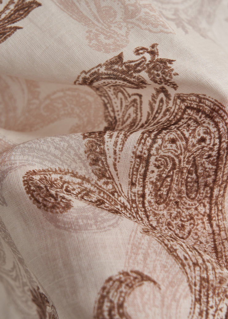 Fitted Apricot Oversized Print Cotton Shirts Fall