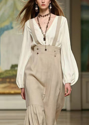 Fitted Apricot Wrinkled Patchwork Cotton Cami Skirts Spring