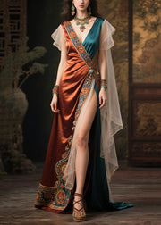 Fitted Asymmetrical Patchwork Side Open Evening Dress Summer