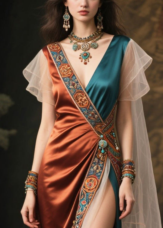 Fitted Asymmetrical Patchwork Side Open Evening Dress Summer