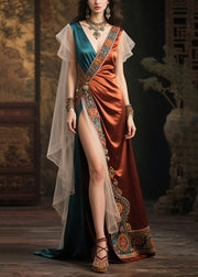Fitted Asymmetrical Patchwork Side Open Evening Dress Summer