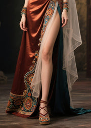 Fitted Asymmetrical Patchwork Side Open Evening Dress Summer