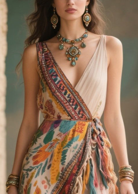 Fitted Beige Asymmetrical Tasseled Chiffon Cami Dress Summer