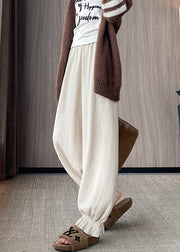 Fitted Beige Elastic Waist Knit Lantern Pants Fall