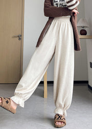 Fitted Beige Elastic Waist Knit Lantern Pants Fall