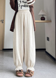 Fitted Beige Elastic Waist Knit Lantern Pants Fall