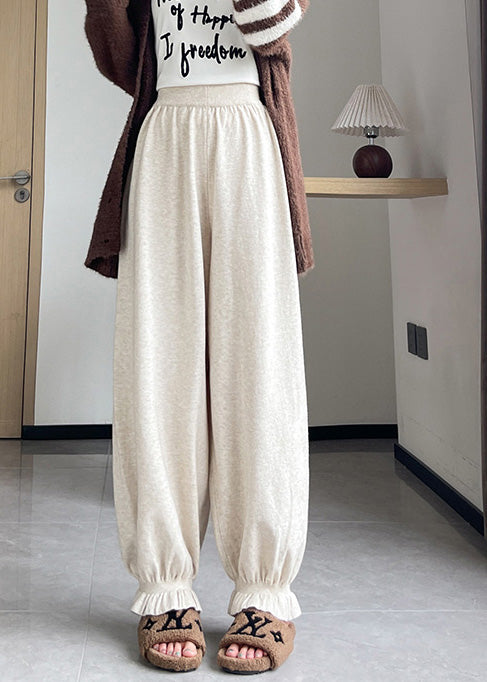 Fitted Beige Elastic Waist Knit Lantern Pants Fall
