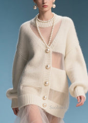 Fitted Beige O Neck Tulle Patchwork Knit Sweater Dress Fall