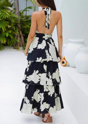 Fitted Black Backless Print Vacation Dresses Summer
