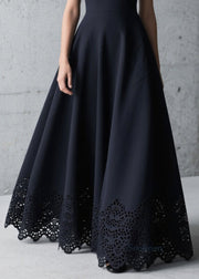 Fitted Black Hollow Out Exra Large Hem Chiffon Dress Summer