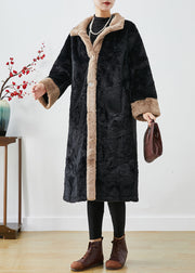 Fitted Black Oversized Patchwork Thick Fuzzy Fur Fluffy Jacket Fall