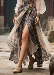 Fitted Black Print Side Open Chiffon Vacation Dresses Summer
