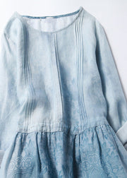 Fitted Blue O-Neck Patchwork Tunic Long Dresses Half Sleeve