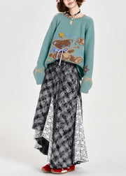 Fitted Blue Oversized Cute Bear Knit Sweater Tops Winter