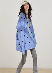 Fitted Blue Oversized Dot Knit Two Pieces Set Winter