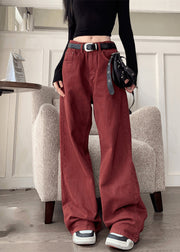 Fitted Brick Red Oversized Denim Straight Pants Fall