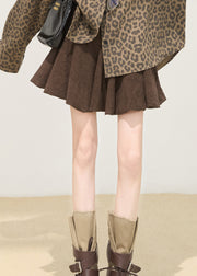 Fitted Brown High Waist Cotton A Line Short Skirt Spring