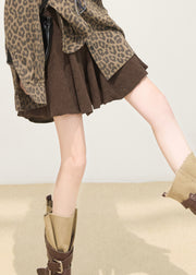 Fitted Brown High Waist Cotton A Line Short Skirt Spring