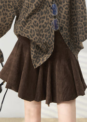 Fitted Brown High Waist Cotton A Line Short Skirt Spring