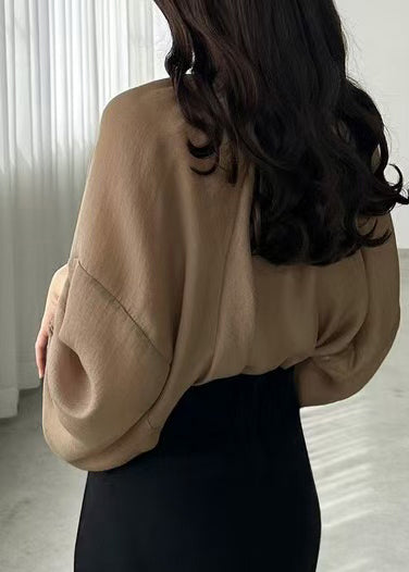 Fitted Brown Oversized Chiffon UPF 50+Shirts Fall
