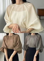 Fitted Brown Oversized Chiffon UPF 50+Shirts Fall