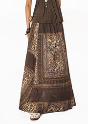 Fitted Coffee Print Elastic Waist A Line Skirt Summer