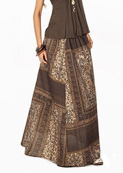 Fitted Coffee Print Elastic Waist A Line Skirt Summer