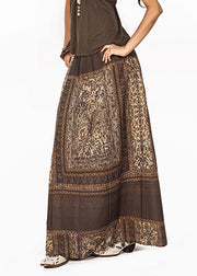 Fitted Coffee Print Elastic Waist A Line Skirt Summer