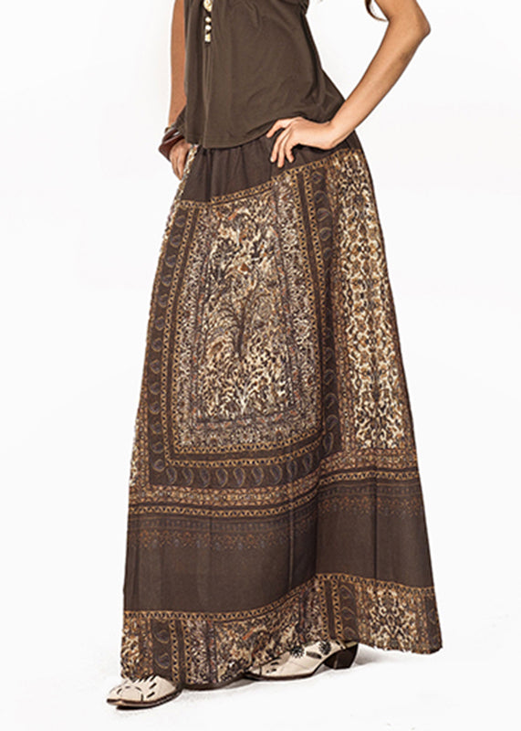 Fitted Coffee Print Elastic Waist A Line Skirt Summer