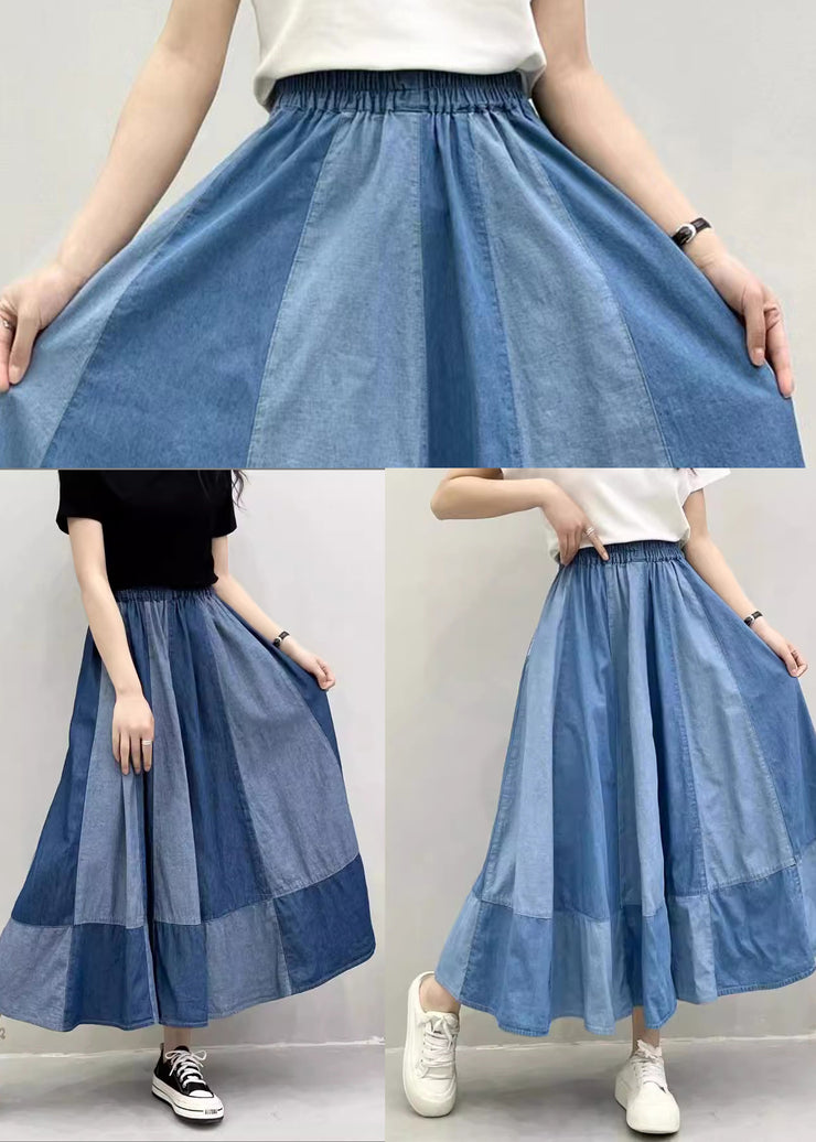 Fitted Light Blue Oversized Patchwork Denim Wide Leg Pants Summer