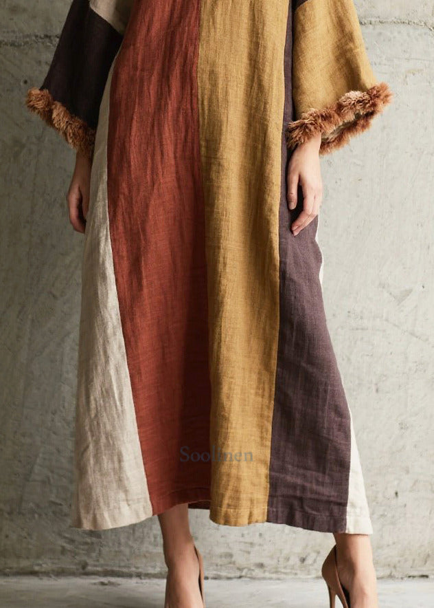 Fitted Multicolor Oversized Patchwork Faux Fur Holiday Dress Fall